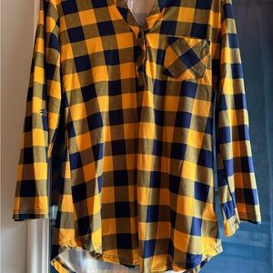 Women's 3/4 Sleeve Henley Knit Plaid Shirt Top Junior Size